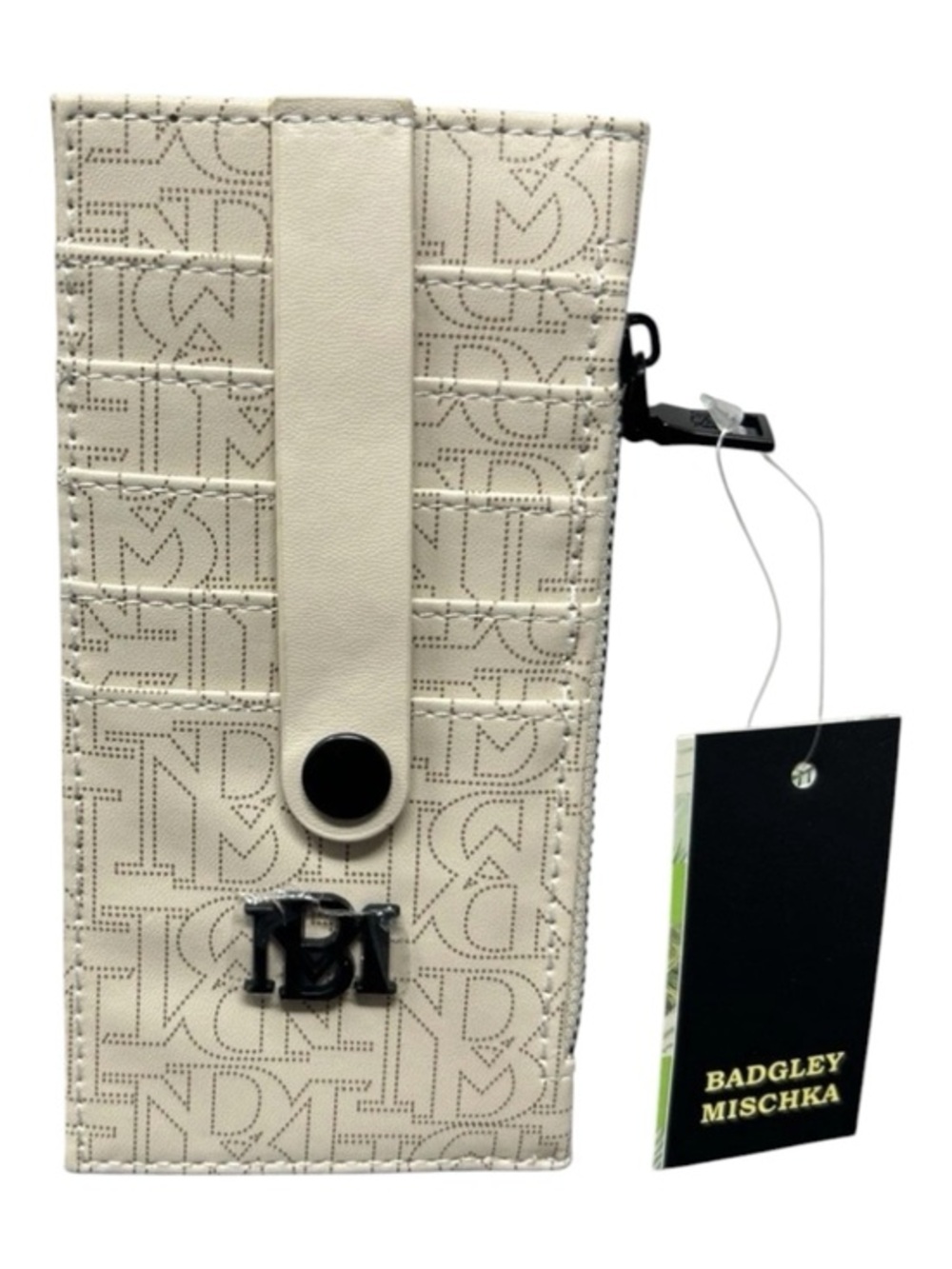 Badgley Mischka Cream Logo Embossed Card Holder Wallet Vegan Leather